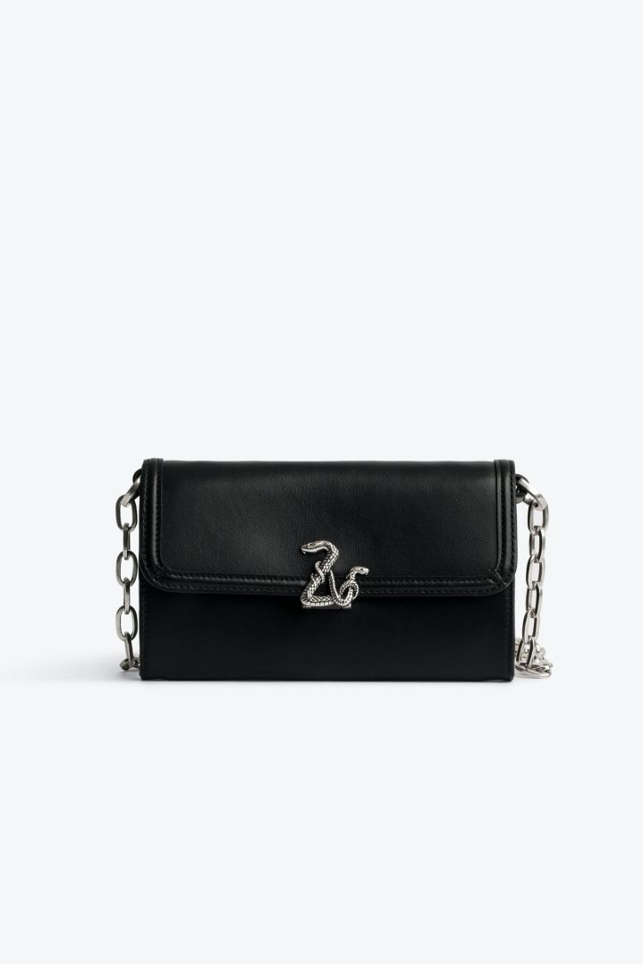 Mujer Zadig & Voltaire Bolsos Pequenos | Bolso Cartera Zv Initiale Snake Le Long Negro